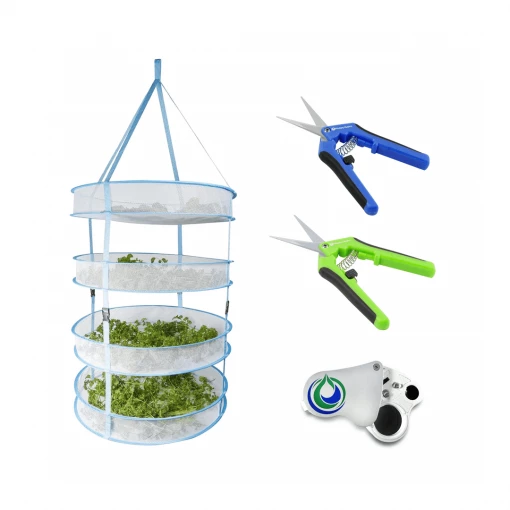 Happy Hydro | Trimming & Drying Kit | 4-Tier Drying Rack Bundle | Trimming Scissors | LED Loupe Harvest & Essentials