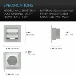 Ventilation & CO2 AC Infinity | Wall Mount Duct Shutter | 4-Inch, White Steel