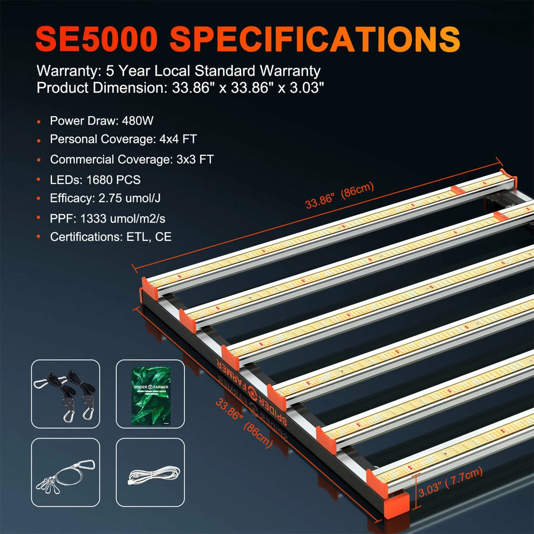 Best Sale 🎉 Spider Farmer® | SE5000 LED Grow Light | 480W | 3’ X 3’ 🧨 7 Spider Farmer® | SE5000 LED Grow Light | 480W | 3’ X 3’