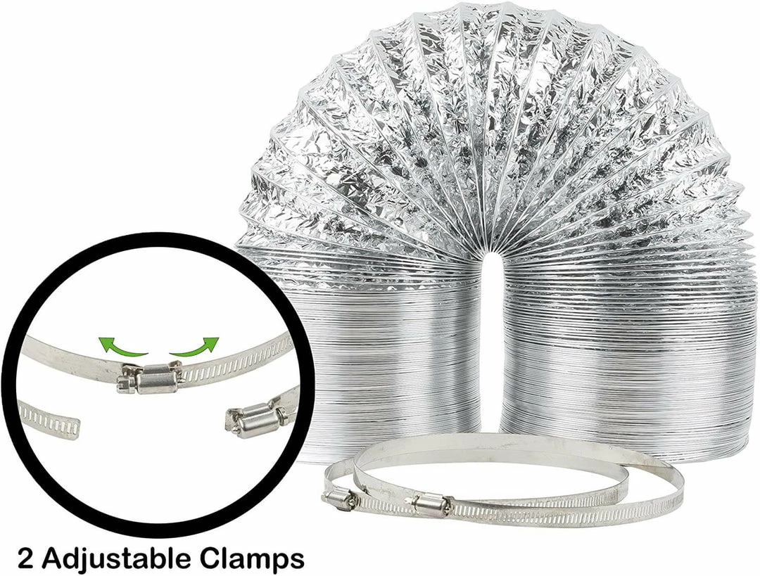 Buy 😉 Happy Hydro 8” X 25’ HVAC Flex Duct Non-Insulated Venting Hose With 2 Worm Gear Clamps For Grow Room And Greenhouses 👍 4 Happy Hydro 8” X 25’ HVAC Flex Duct Non-Insulated Venting Hose With 2 Worm Gear Clamps For Grow Room And Greenhouses