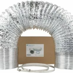 Happy Hydro 8” X 25’ HVAC Flex Duct Non-Insulated Venting Hose With 2 Worm Gear Clamps For Grow Room And Greenhouses