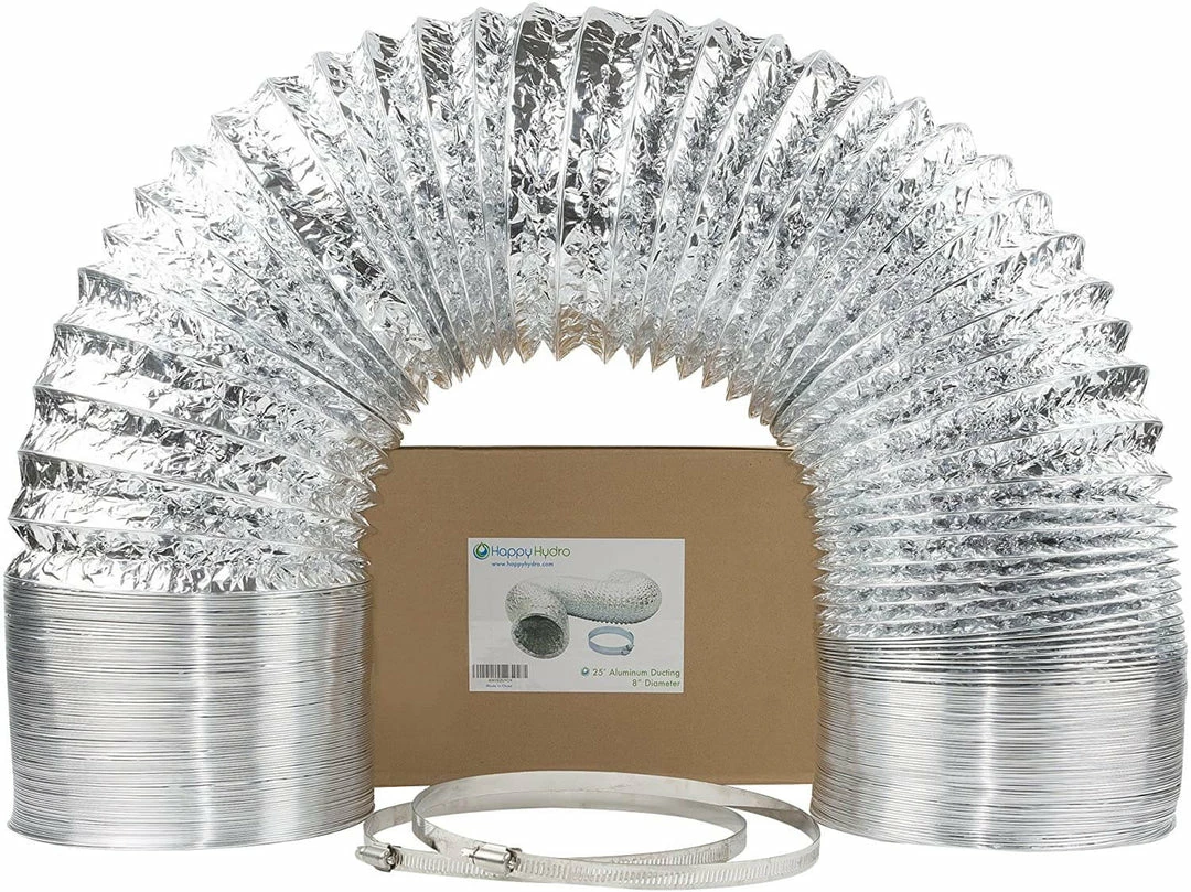 Buy 😉 Happy Hydro 8” X 25’ HVAC Flex Duct Non-Insulated Venting Hose With 2 Worm Gear Clamps For Grow Room And Greenhouses 👍 1 Happy Hydro 8” X 25’ HVAC Flex Duct Non-Insulated Venting Hose With 2 Worm Gear Clamps For Grow Room And Greenhouses