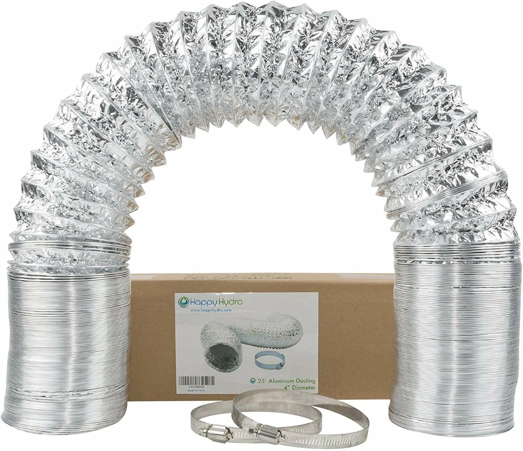 Discount 😉 Happy Hydro 4 Inch Flex Duct 25ft Long Includes 2 Worm Gear Clamps For HVAC, Grow Room, And Greenhouse Ventilation ⌛ 1 Happy Hydro 4 Inch Flex Duct 25ft Long Includes 2 Worm Gear Clamps For HVAC, Grow Room, And Greenhouse Ventilation