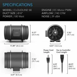 Budget ๐ AC Infinity Your Grow Room Cloudline S8 Inline Duct Fan W/ Adjustable Speed Controller โ 8 Inch ๐ 9 AC Infinity Your Grow Room Cloudline S8 Inline Duct Fan W/ Adjustable Speed Controller โ 8 Inch
