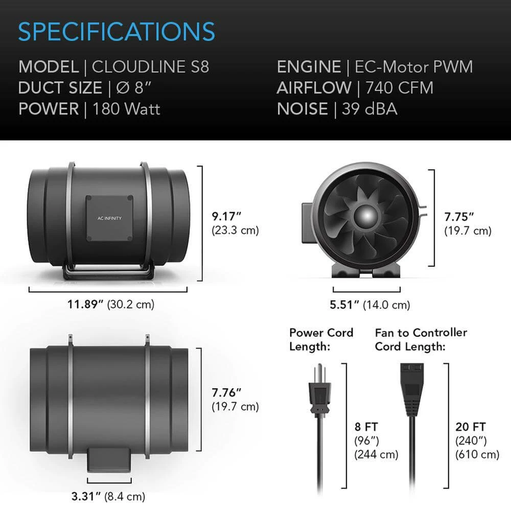 Budget ๐ AC Infinity Your Grow Room Cloudline S8 Inline Duct Fan W/ Adjustable Speed Controller โ 8 Inch ๐ 3 AC Infinity Your Grow Room Cloudline S8 Inline Duct Fan W/ Adjustable Speed Controller โ 8 Inch