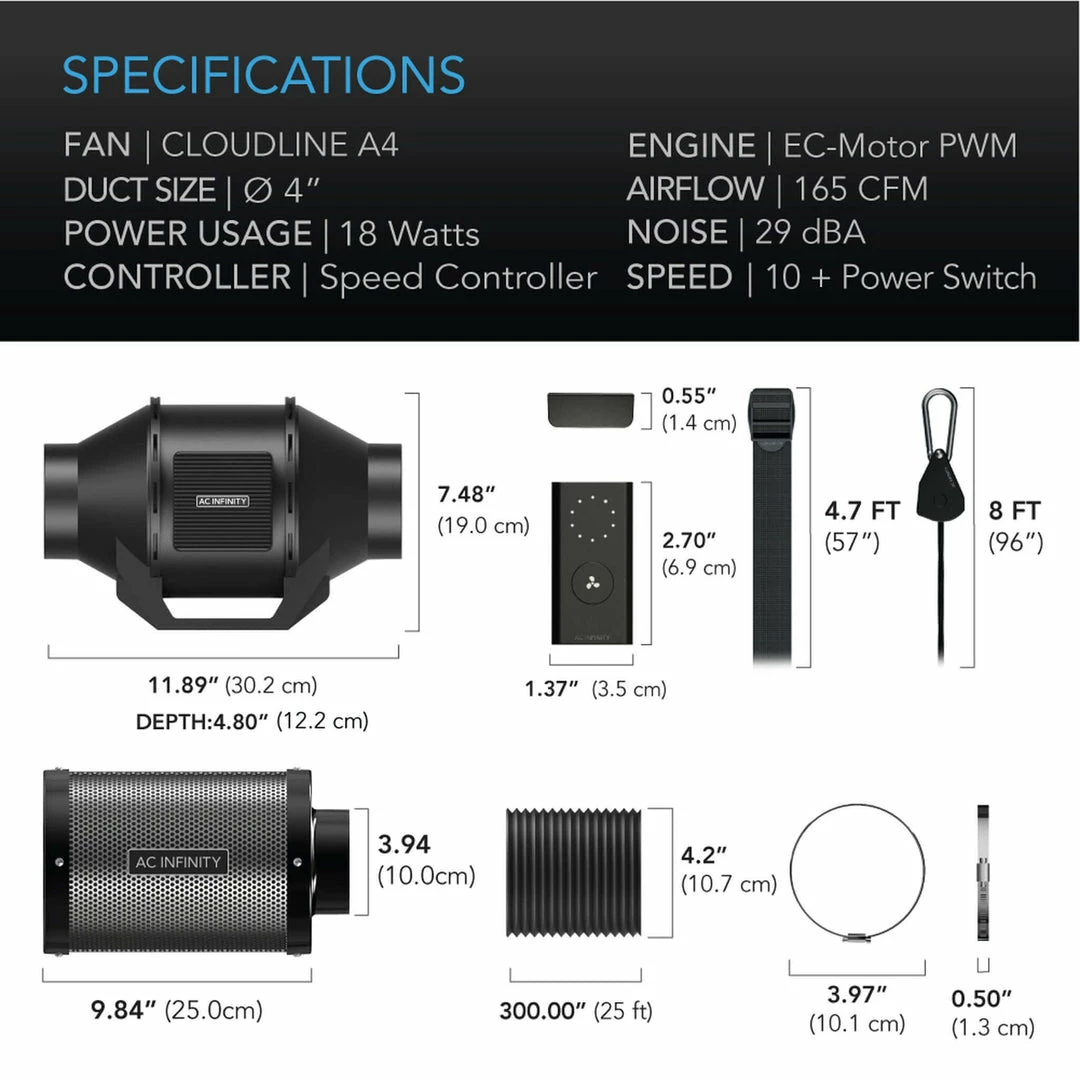 Hot Sale 👍 Your Grow Room AC Infinity | Air Filtration Kit | Cloudline Lite Inline Fan, Carbon Filter, Ducting | 4-Inch 🎁 7 Your Grow Room AC Infinity | Air Filtration Kit | Cloudline Lite Inline Fan, Carbon Filter, Ducting | 4-Inch