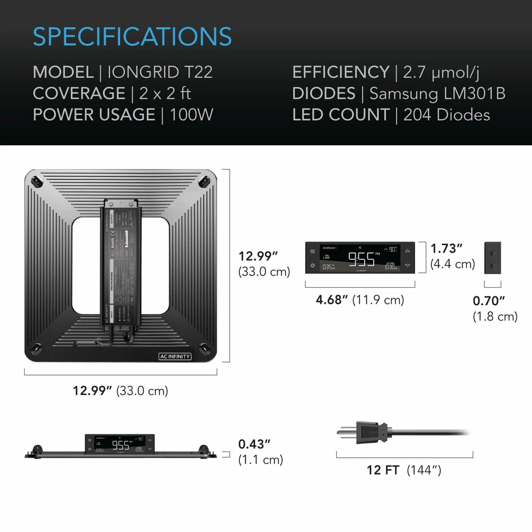 Budget ✔️ AC Infinity | IONGRID T22 | 2' X 2' LED Light 🔥 3 AC Infinity | IONGRID T22 | 2' X 2' LED Light